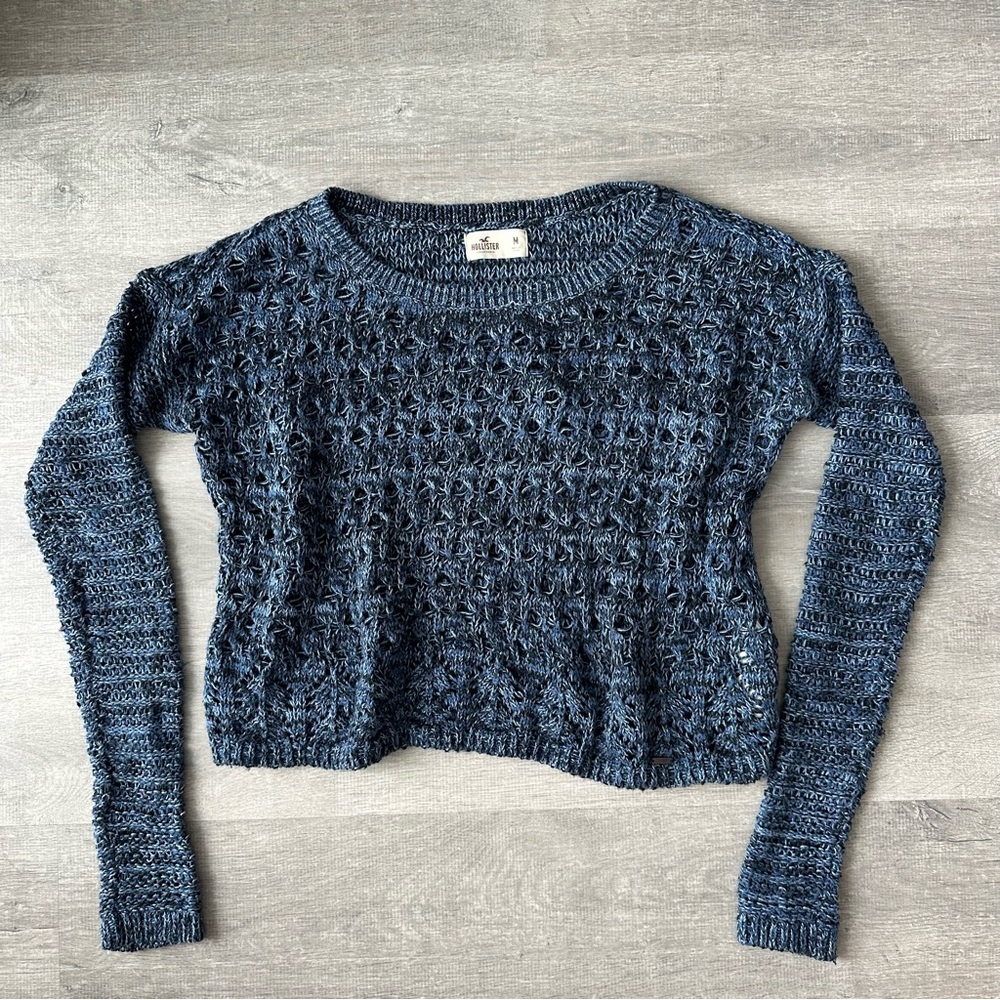 Hollister Crochet Blue Knit Sweater